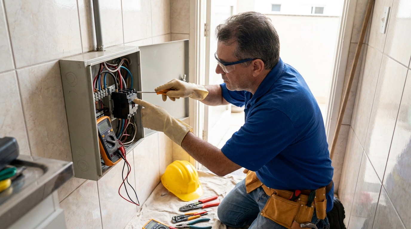 Eletricista instalando disjuntor em Gravataí‑RS